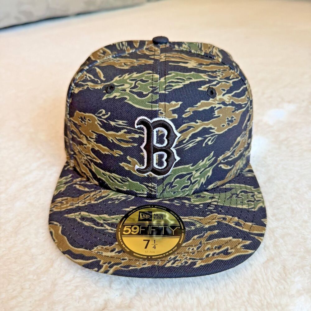RARE NEW ERA MLB BOSTON RED SOX 5950 Tiger CAMO FITTED Hat 7 1/4" Snapback